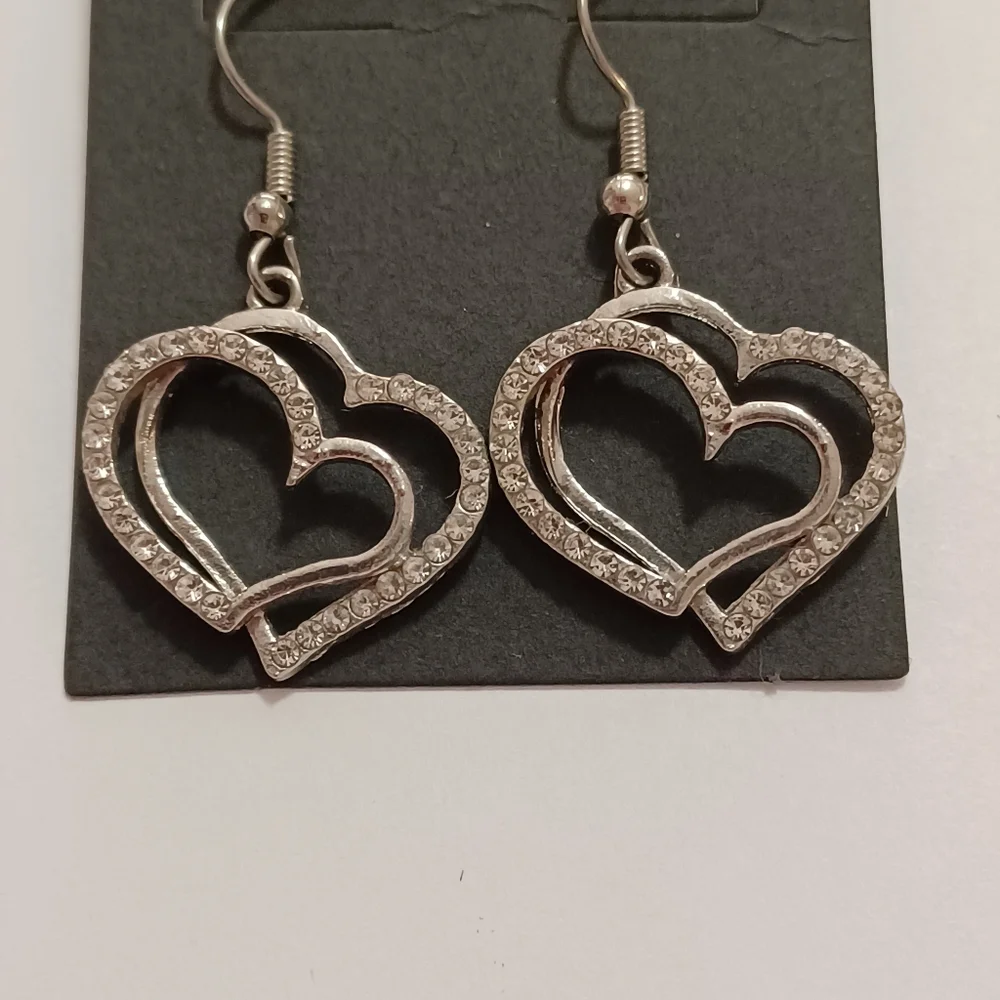Bundle Of Silver Watch, Bracelet, Hearts Dangle Earrings 3 Piece Jewelry Set